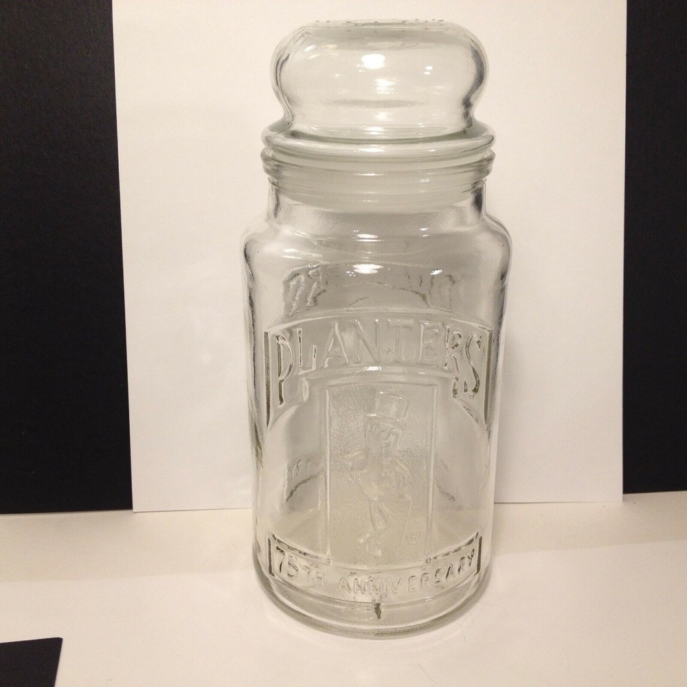 Vintage 1981 75th Anniversary Planters Mr. Peanut Glass Jar with Lid Nice